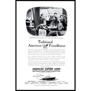 1953 American Export Lines Cruise Ship Vintage Print Ad Barbary Tavern Wall Art